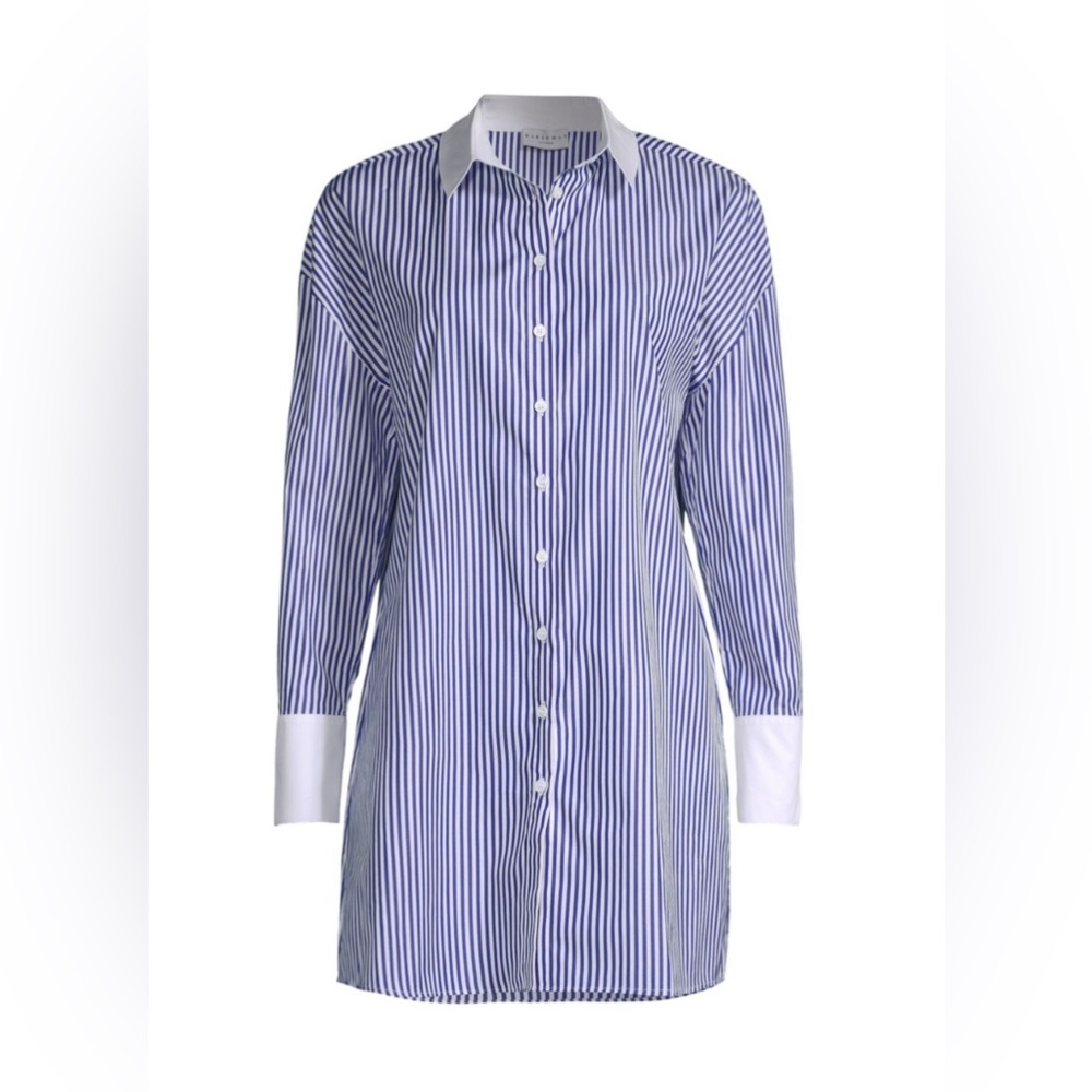 $205 Harshman “JUSTINE Tunic” Navy Stripes 100% Cotton Size Small